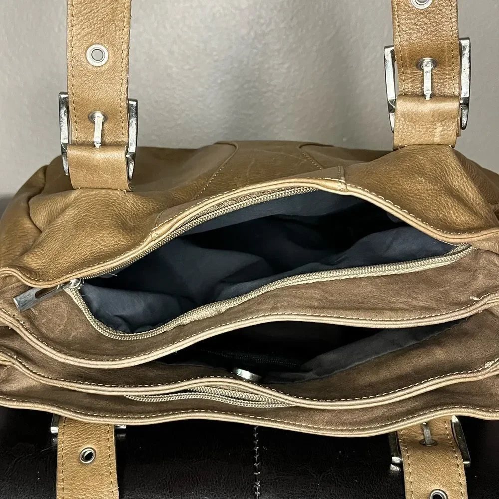 L’Artigiano Leather Tote Brown Tan Shoulder Bag Womens Purse Borse In Pe… - Picture 11 of 12